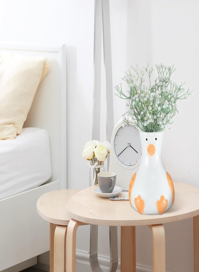 Ninehaoou Ceramic Goose Vase White Modern Flower Vase with Unique Goose Design Aesthetic Table Decor Funky Trendy Art Planter Holder for Flowers, Home Office Shelf Decoration - Image 4